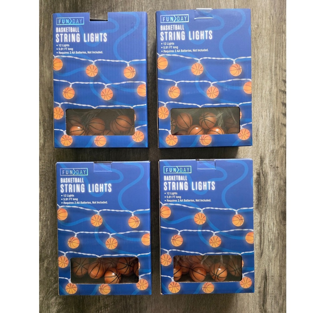 Fun Day Basketball String Lights 12 LED Lights 5.91 FT Battery Operated Set of 4